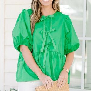 Chic Soul - Green Women's Top with Bow Detail - Size XL